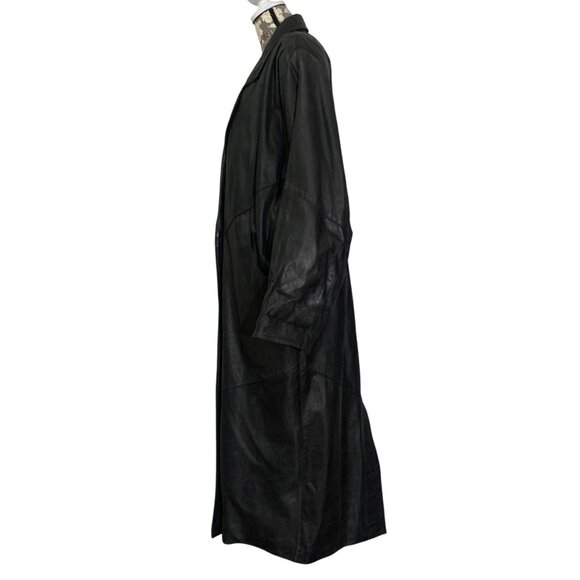 Vintage 1980s Black Leather Trench Coat Duster Womens Size Large By G3, GIII - Picture 4 of 11